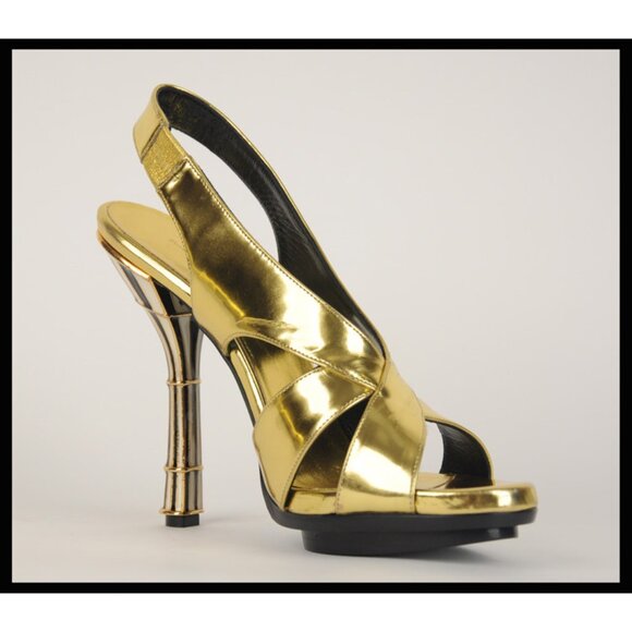 BALENCIAGA SHOES SANDALS ENAMEL GOLD LEATHER sz 37 /US 6.5 - Picture 6 of 11